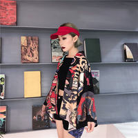 Mask Demon Horn Kimono Cardigan Cartoon Print Loose Blouse Long Sleeve Shirt T-shirt Top E-Girl Kawaii Korean Japanese Harajuku Streetwear - Thumbnail 4