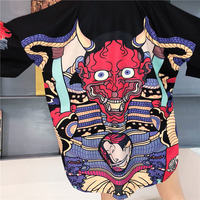 Mask Demon Horn Kimono Cardigan Cartoon Print Loose Blouse Long Sleeve Shirt T-shirt Top E-Girl Kawaii Korean Japanese Harajuku Streetwear - Thumbnail 5