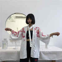 Cute Koi Goldfish Sakura Cherry Blossom Kimono Print Loose Cardigan Blouse Long Sleeve Shirt Top E-Girl Kawaii Korean Japanese Harajuku Streetwear - Thumbnail 3