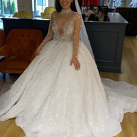 Sparkly High Neck Bridal Gown Wedding Dresses - Thumbnail 1
