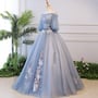 Blue Tulle Lace Long Ball Gown Dress Formal Dress-1
