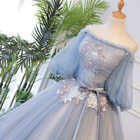 Blue Tulle Lace Long Ball Gown Dress Formal Dress - Thumbnail 4