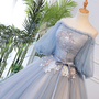 Blue Tulle Lace Long Ball Gown Dress Formal Dress-4