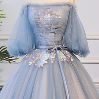 Blue Tulle Lace Long Ball Gown Dress Formal Dress - Thumbnail 6