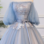 Blue Tulle Lace Long Ball Gown Dress Formal Dress-2