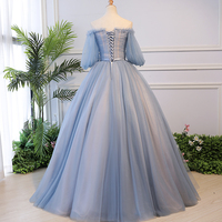 Blue Tulle Lace Long Ball Gown Dress Formal Dress - Thumbnail 7