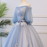 Blue Tulle Lace Long Ball Gown Dress Formal Dress - Thumbnail 3