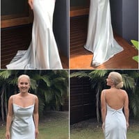SP1449,Silk satin formal evening dress,spaghetti straps evening dress,long evening dress 2021 - Thumbnail 1