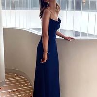SP1451,Navy Blue Spaghetti Straps Sheath Full Length Formal Gown,Blue Prom Dress Evening Gown - Thumbnail 1