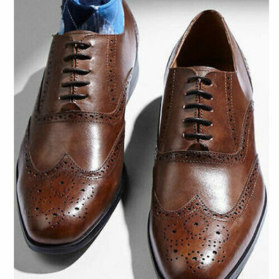  Handmade Men's Brown Wingtip Brogue Lace Up Dress Classic Shoes