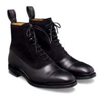 Men's Handcrafted Black Leather and Suede Ankle Toe Lace-Up Boots - Thumbnail 4