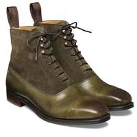  Men's Handmade Green Leather and Suede Ankle Toe Lace-Up Boots - Thumbnail 4