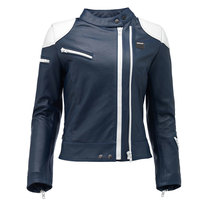 Women’s Custom Made Blauer Charlie Lady Blue & White Color 100% Pure Cowhide Leather Fashion Biker Jacket - Thumbnail 4
