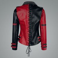New Handmade Women Black Red Fashion Studded Punk Style Leather Jacket hot sell - Thumbnail 1