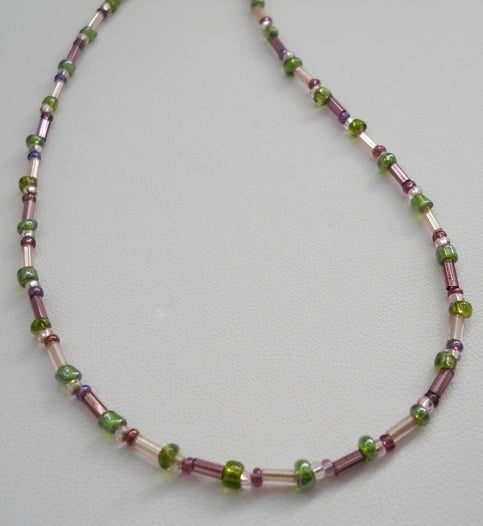 Purple and Pine Bead Necklace