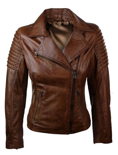 Stylish Women's Authentic Lambskin Real Leather Jacket Slim fit Biker Brown Coat