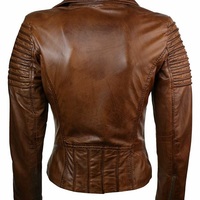Stylish Women's Authentic Lambskin Real Leather Jacket Slim fit Biker Brown Coat - Thumbnail 1