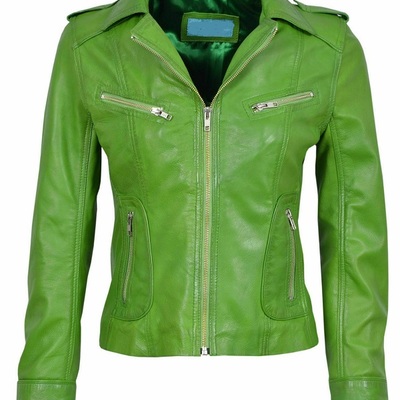Women authentic lambskin leather jacket slim fit biker green coat stylish