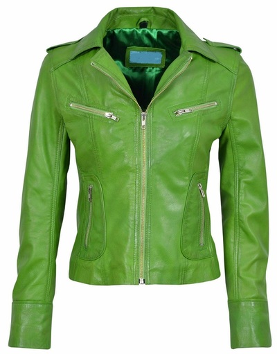 Women Authentic Lambskin Leather Jacket Slim Fit Biker Green Coat Stylish
