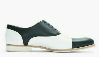 Handmade Men's Two Tone Genuine Leather Black & White Spectator Shoes For Men