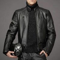 Men Black Leather Motorcycle Jacket, Black Biker Leather Jacket - Thumbnail 4