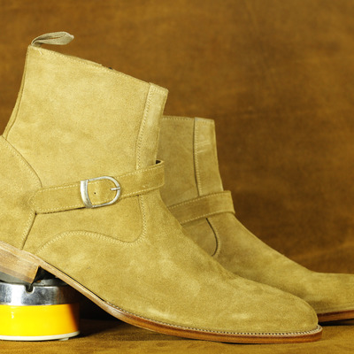 New handmade men's fashion beige color suede ankle boots jodhpurs boots,oxford boot - Thumbnail 1