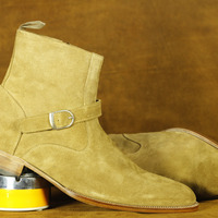 New Handmade Men's Fashion Beige Color Suede Ankle Boots Jodhpurs Boots,Oxford Boot - Thumbnail 2