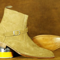 New Handmade Men's Fashion Beige Color Suede Ankle Boots Jodhpurs Boots,Oxford Boot - Thumbnail 3