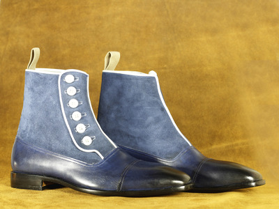 New Handmade Men's Fashion Blue Color Leather Suede Ankle Boots Boots,Oxford Boot