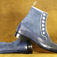 New Handmade Men's Fashion Blue Color Leather Suede Ankle Boots Boots,Oxford Boot - Thumbnail 1