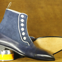 New Handmade Men's Fashion Blue Color Leather Suede Ankle Boots Boots,Oxford Boot - Thumbnail 2