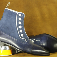 New Handmade Men's Fashion Blue Color Leather Suede Ankle Boots Boots,Oxford Boot - Thumbnail 3