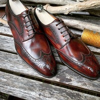 Mens Handmade Two Tone Patina Brogue Wingtip Dress Fashion Lace Up Shoes For Men - Thumbnail 4