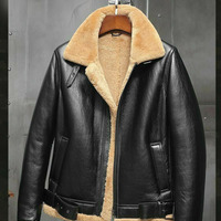 Men's Aviator RAF B3 Flying Bomber Fur Shearling Sheepskin Leather Jackets - Thumbnail 1