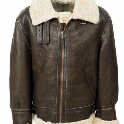 Men's b3 raf aviator real shearling brown sheepskin leather flight bomber jacket