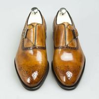 Handmade Leather Men Monk Style Brown Stylish Shoes, Men formal Buckle Shoes - Thumbnail 4