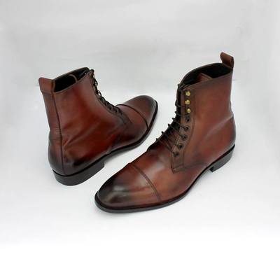 Elegant men cap toe high ankle shoes, men leather shoes,handmade high ankle shoes - Thumbnail 3
