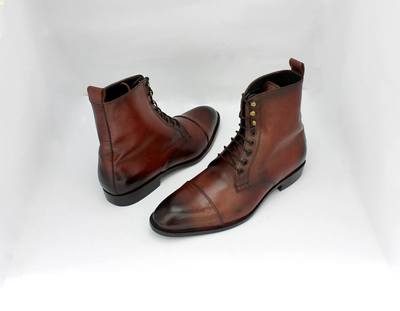Elegant Men Cap Toe High Ankle Shoes, Men Leather Shoes,Handmade High Ankle Shoes
