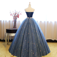 Blue tulle lace long ball gown dress blue evening dress - Thumbnail 2