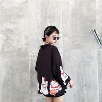 Pink Cat Blouse Kimono Cardigan Cartoon Print Loose Blouse Long Sleeve Shirt T-shirt Top E-Girl Kawaii Korean Japanese Harajuku Streetwear - Thumbnail 4