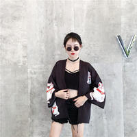 Pink Cat Blouse Kimono Cardigan Cartoon Print Loose Blouse Long Sleeve Shirt T-shirt Top E-Girl Kawaii Korean Japanese Harajuku Streetwear - Thumbnail 5