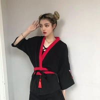 Fox Mask Anime Tassel Blouse Kimono Cardigan Cartoon Print Loose Blouse Long Sleeve Shirt Top E-Girl Kawaii Korean Japanese Harajuku Streetwear - Thumbnail 3