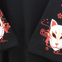 Fox Anime Cartoon Print Vintage Black T-shirt Short Sleeve Tee Shirt Causal Summer Top E-Girl Kawaii Korean Japanese Harajuku Streetwear - Thumbnail 8