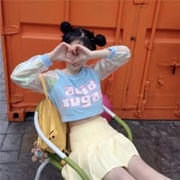 Pastel Pink Acid Holographic Laser Transparent Crop Top Long Sleeve Tee Shirt T-shirt Top Sweatshirt E-Girl Kawaii Korean Japanese Harajuku Streetwear - Thumbnail 3