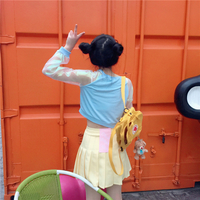 Pastel Pink Acid Holographic Laser Transparent Crop Top Long Sleeve Tee Shirt T-shirt Top Sweatshirt E-Girl Kawaii Korean Japanese Harajuku Streetwear - Thumbnail 9