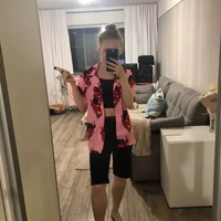 Summer Pink Purple Devil Print Button Down Casual Loose Short Sleeve Tee Shirt T-shirt Top E-Girl Kawaii Korean Japanese Harajuku Streetwear - Thumbnail 9