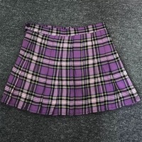 Purple Plaid Spring Summer High Waisted Pleated Skirt School Girl Skater Bottoms E-Girl Kawaii Korean Japanese Harajuku Streetwear - Thumbnail 2