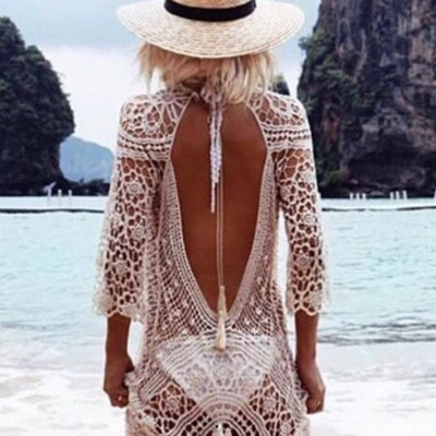 Sexy white beachwear lace dress - Thumbnail 5