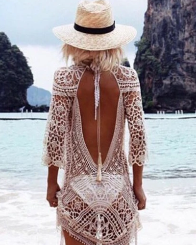 Sexy White Beachwear Lace Dress
