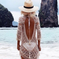 Sexy White Beachwear Lace Dress - Thumbnail 1